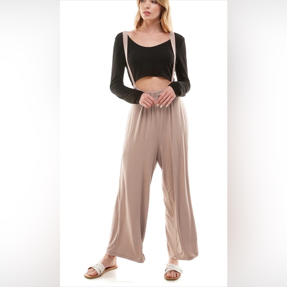Loving People Light Mocha Wide-Leg Suspender Jumpsuit Neutral Size Large